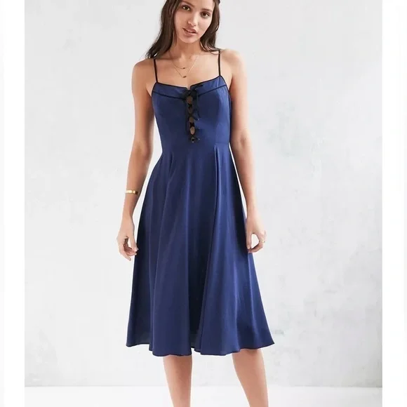 NWT Urban Outfitters Cooperative midi corset tie front spaghetti strap dress - Picture 2 of 8